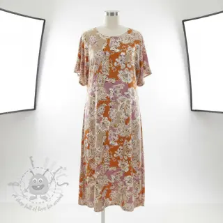 Wiskoza SATIN Flowie Noe orange digital print