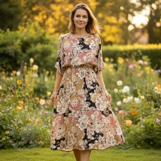 Wiskoza SATIN Flowie Noe black digital print