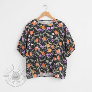 Wiskoza SATIN Leaves and oranges digital print