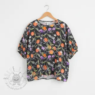Wiskoza SATIN Leaves and oranges digital print