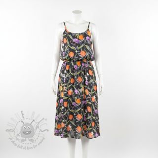 Wiskoza SATIN Leaves and oranges digital print