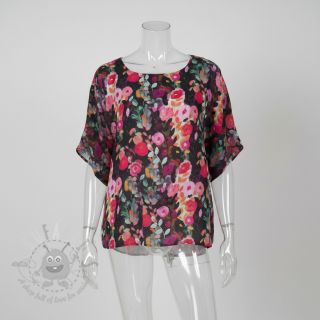 Wiskoza SATIN Night flowers black digital print