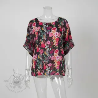 Wiskoza SATIN Night flowers black digital print