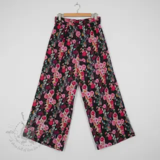 Wiskoza SATIN Night flowers black digital print
