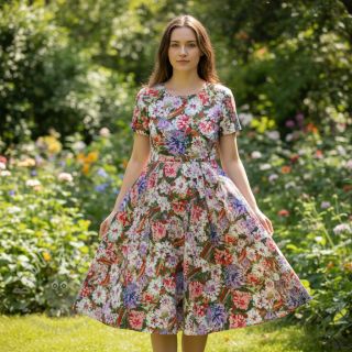 Wiskoza SATIN Old fashion flowers digital print