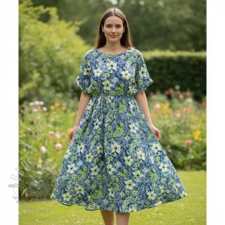 Wiskoza SATIN Blue flowers digital print