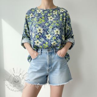 Wiskoza SATIN Blue flowers digital print