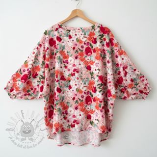 Wiskoza SATIN Red flowers digital print