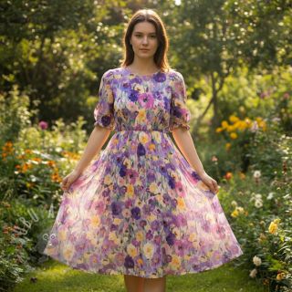 Wiskoza SATIN Lavender flowers digital print