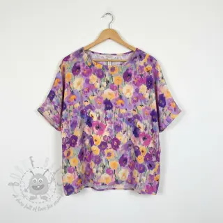 Wiskoza SATIN Lavender flowers digital print