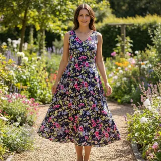 Wiskoza RADIANCE Flower Uma navy digital print