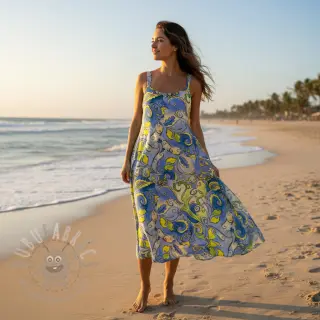 Wiskoza RADIANCE Abstract paisley blue digital print