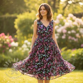 Wiskoza RADIANCE Barbara black digital print