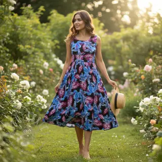 Wiskoza RADIANCE Anabella leaves black digital print
