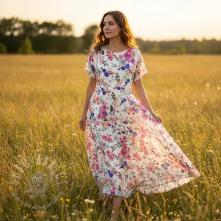 Wiskoza LUREX Tossed flowers white digital print