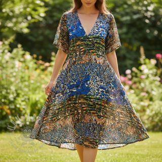 Wiskoza Dimulti ciemnoniebieski digital print