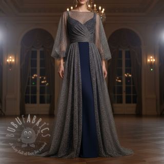 Tiul ROYAL SPARKLE ciemnoszary srebrny