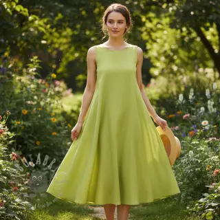 Bawełniany len Fishbone bright green