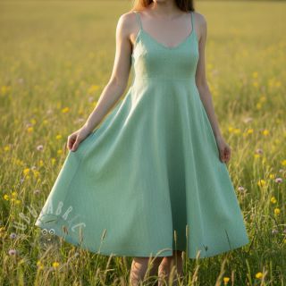 Bawełniany len Fishbone green