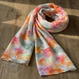 Len z bawelną Abstract flowers RAMIE orange digital print