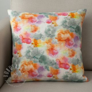 Len z bawelną Abstract flowers RAMIE orange digital print