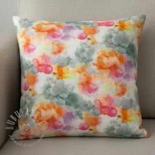 Len z bawelną Abstract flowers RAMIE orange digital print