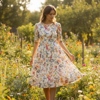 Len z bawelną Pretty florals design A digital print