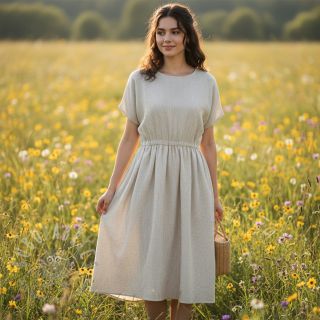 Len z bawełną Lira mini stripe beige