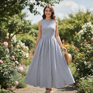 Len z bawełną Lira big stripe jeans