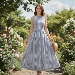 Len z bawełną Lira big stripe jeans