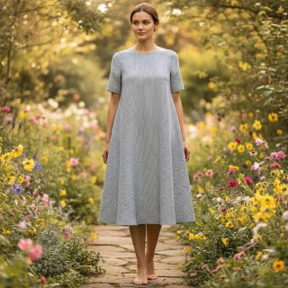 Len z bawełną Lira mini stripe jeans