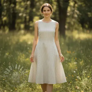 Len z bawełną Lira big stripe beige