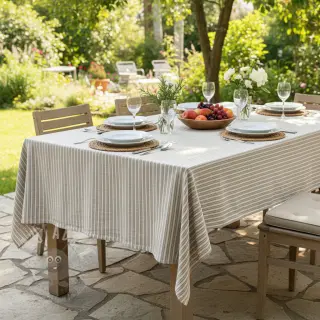 Len z bawełną Lira big stripe beige