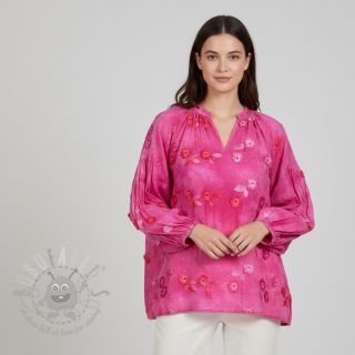 Bawełniana tkanina TIE DYE EMBROIDERY Poppy design U