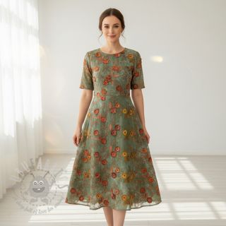 Bawełniana tkanina TIE DYE EMBROIDERY Poppy design O