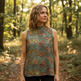 Bawełniana tkanina TIE DYE EMBROIDERY Poppy design O