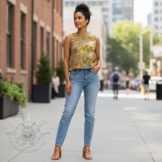 Bawełniana tkanina TIE DYE EMBROIDERY Poppy design P