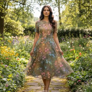 Bawełniana tkanina TIE DYE EMBROIDERY Poppy design N