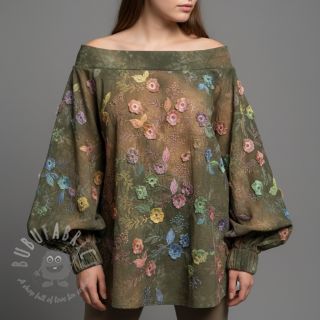 Bawełniana tkanina TIE DYE EMBROIDERY Poppy design N