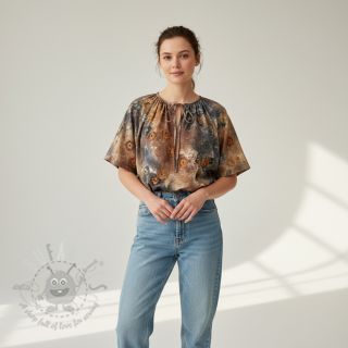 Bawełniana tkanina TIE DYE EMBROIDERY Poppy design M