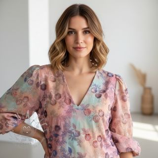 Bawełniana tkanina TIE DYE EMBROIDERY Poppy design R