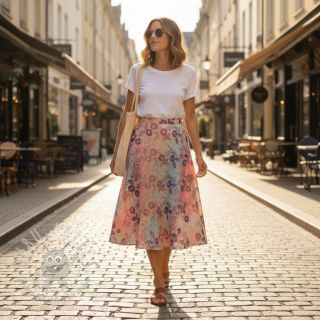 Bawełniana tkanina TIE DYE EMBROIDERY Poppy design R