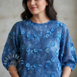 Bawełniana tkanina TIE DYE EMBROIDERY Poppy design L