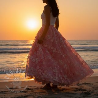 Bawełniana tkanina TIE DYE EMBROIDERY Poppy design K