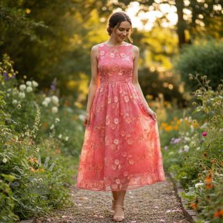 Bawełniana tkanina TIE DYE EMBROIDERY Poppy design K