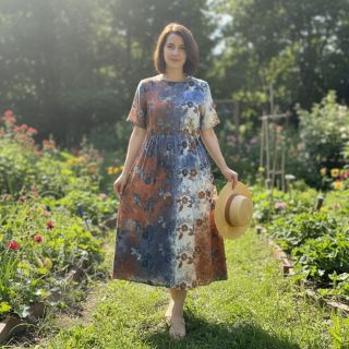 Bawełniana tkanina TIE DYE EMBROIDERY Poppy design I