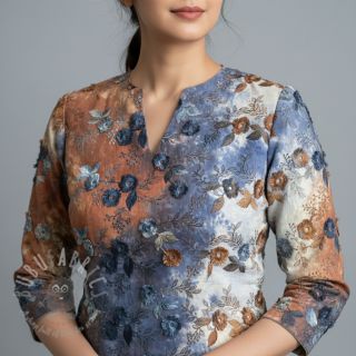 Bawełniana tkanina TIE DYE EMBROIDERY Poppy design I