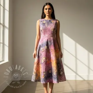 Bawełniana tkanina TIE DYE EMBROIDERY Poppy design E