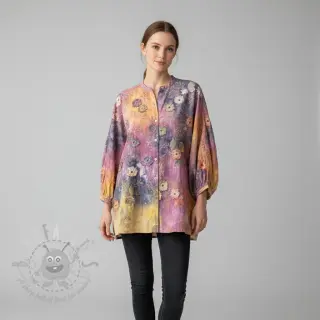 Bawełniana tkanina TIE DYE EMBROIDERY Poppy design E