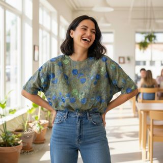 Bawełniana tkanina TIE DYE EMBROIDERY Poppy design B